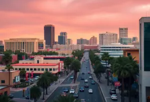 City skyline of San Diego showing federal buildings