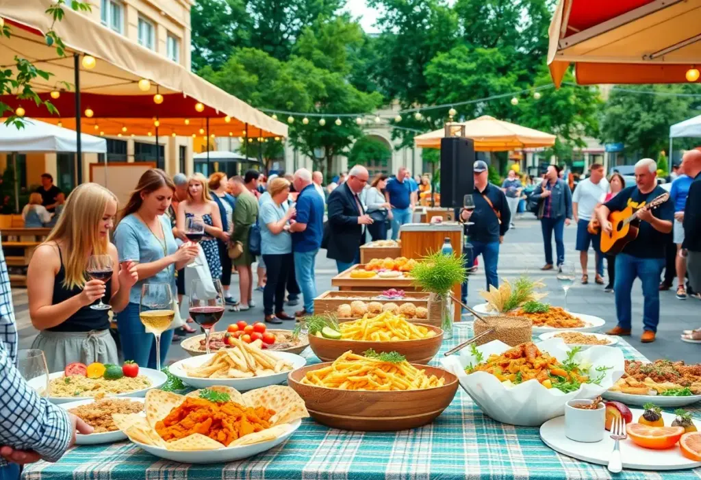 Attendees at the San Diego Food + Wine Festival enjoying food and wine.
