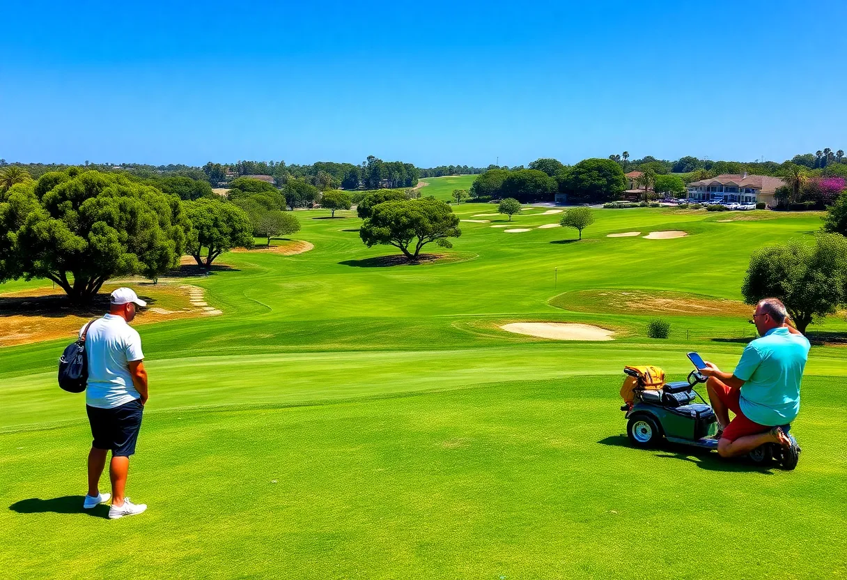 Golfers using a booking platform on a golf course in San Diego