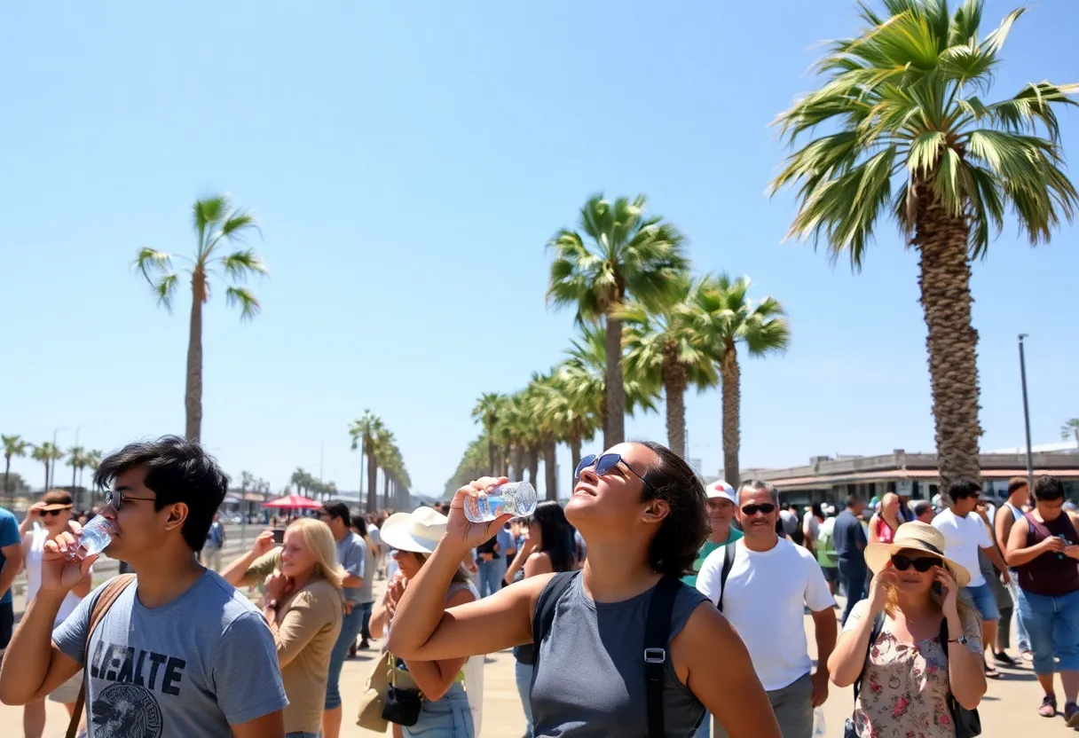 People in San Diego seeking shade during a heat wave
