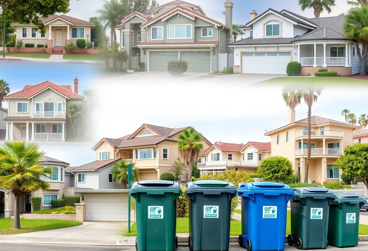Collage of San Diego neighborhoods with trash bins