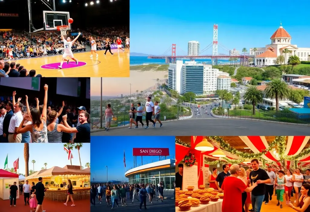Collage of San Diego events in November including sports and cultural festivities