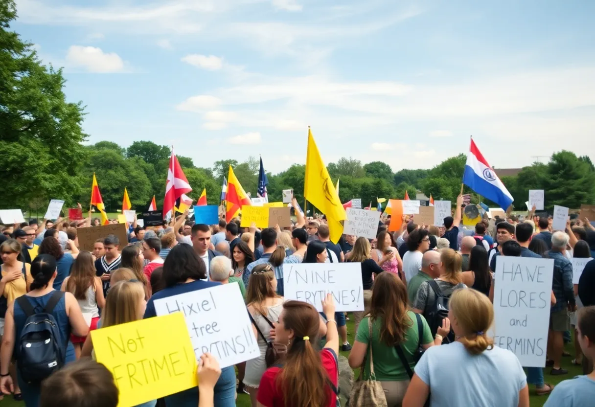 Crowd of protesters at Waterfront Park during San Diego protests
