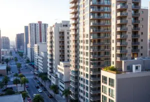 Bustling cityscape of San Diego with rental apartments