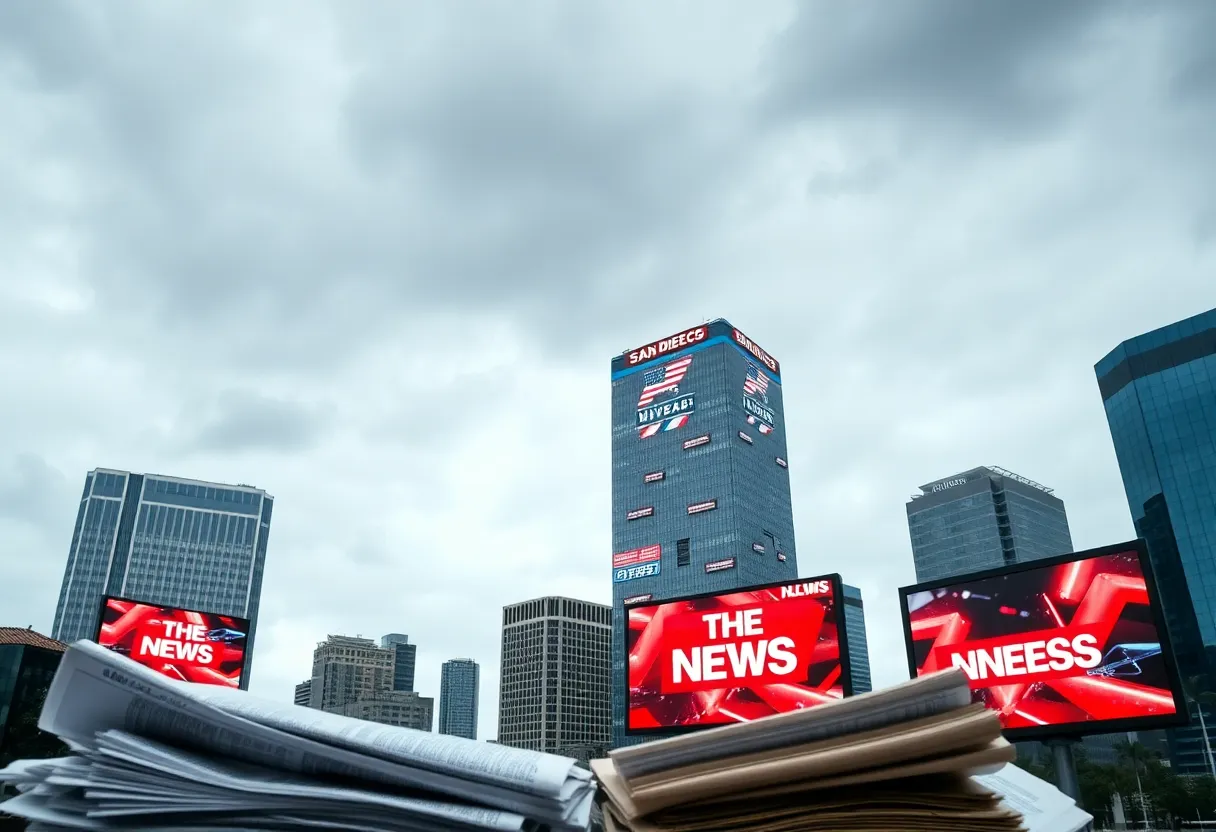 San Diego skyline featuring digital news displays