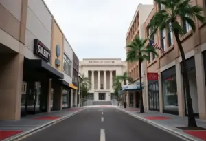 San Diego street with closed storefronts during a federal government shutdown