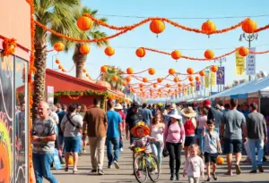 Families enjoying San Diego weekend events with festival decorations