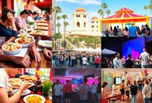 A vibrant representation of San Diego's weekend events showcasing food, music, and art.