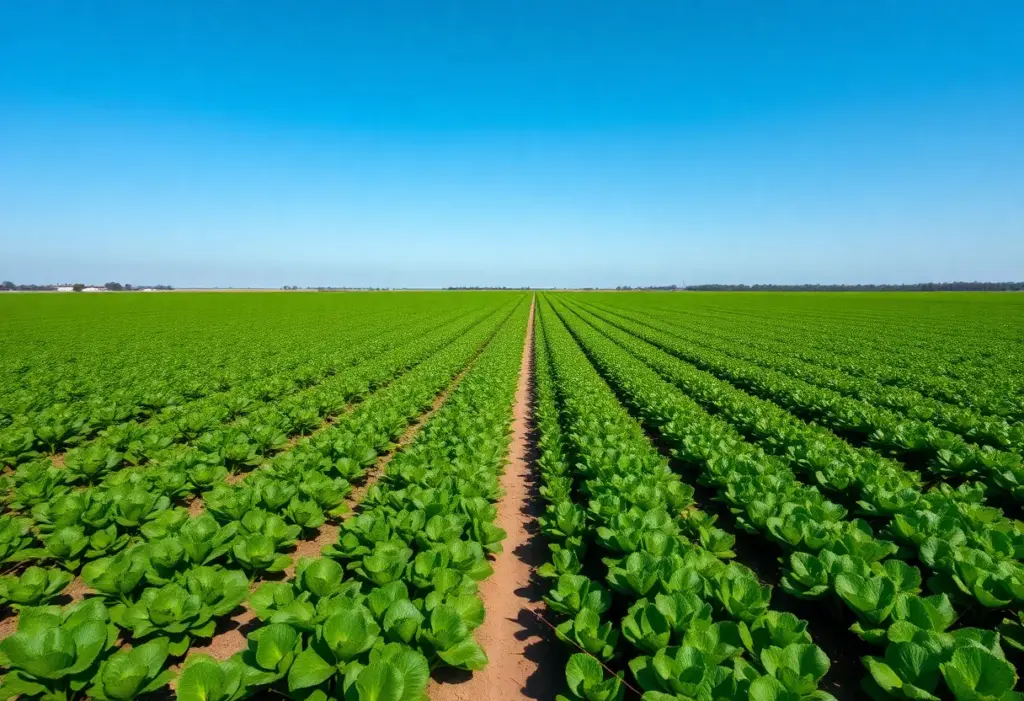 Aerial view of vibrant sugar beet fields in California