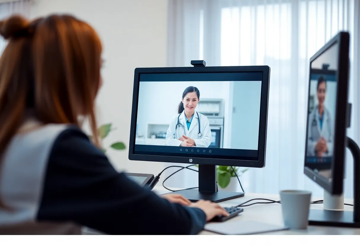 Healthcare provider conducting a telehealth appointment with a patient online.