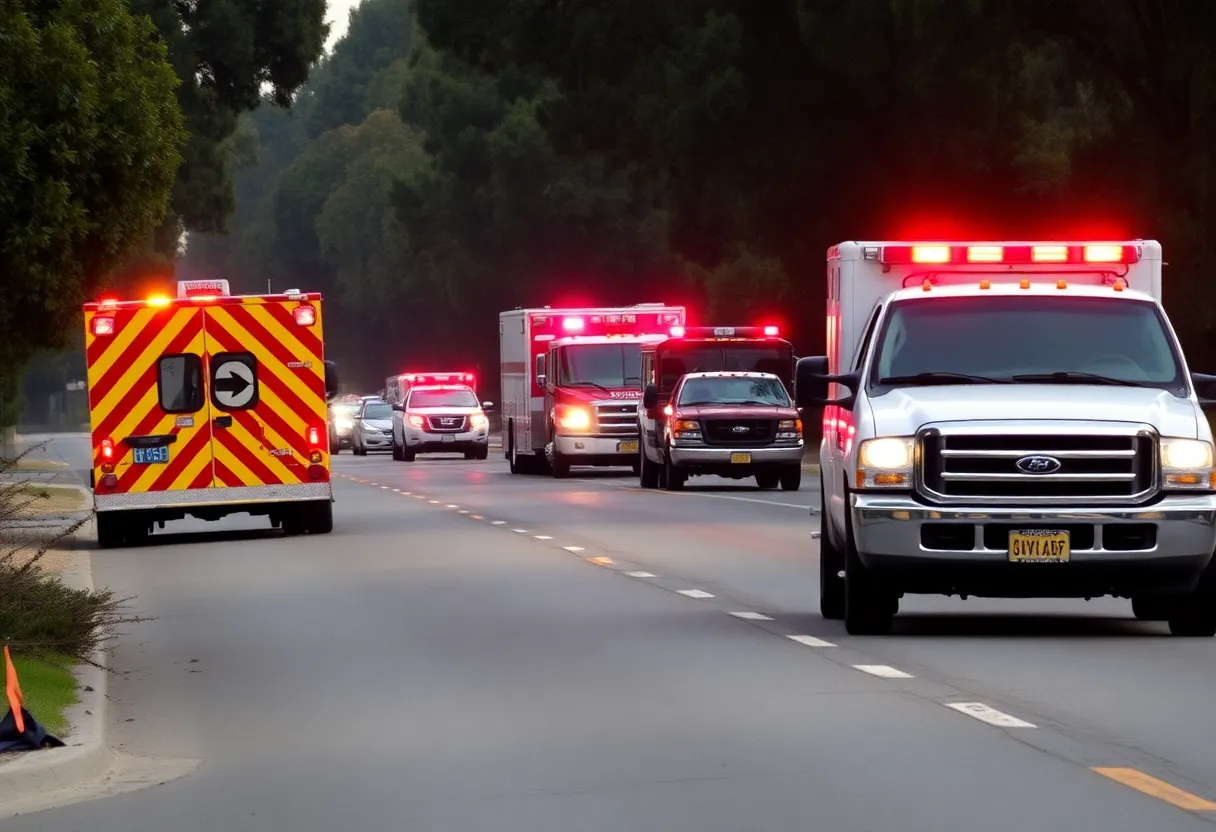 Emergency vehicles at the scene of a traffic accident in San Diego