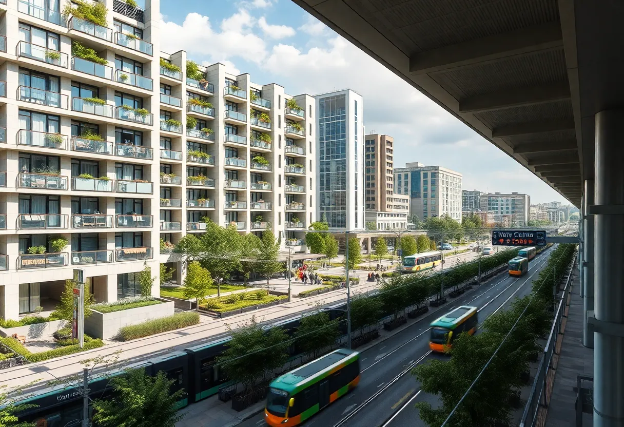 New apartment buildings near a transit station in California