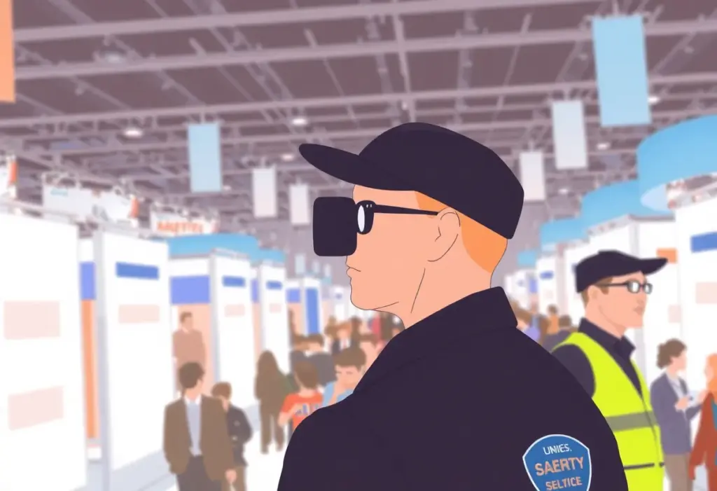 Crowd gathering at TwitchCon with security personnel present.