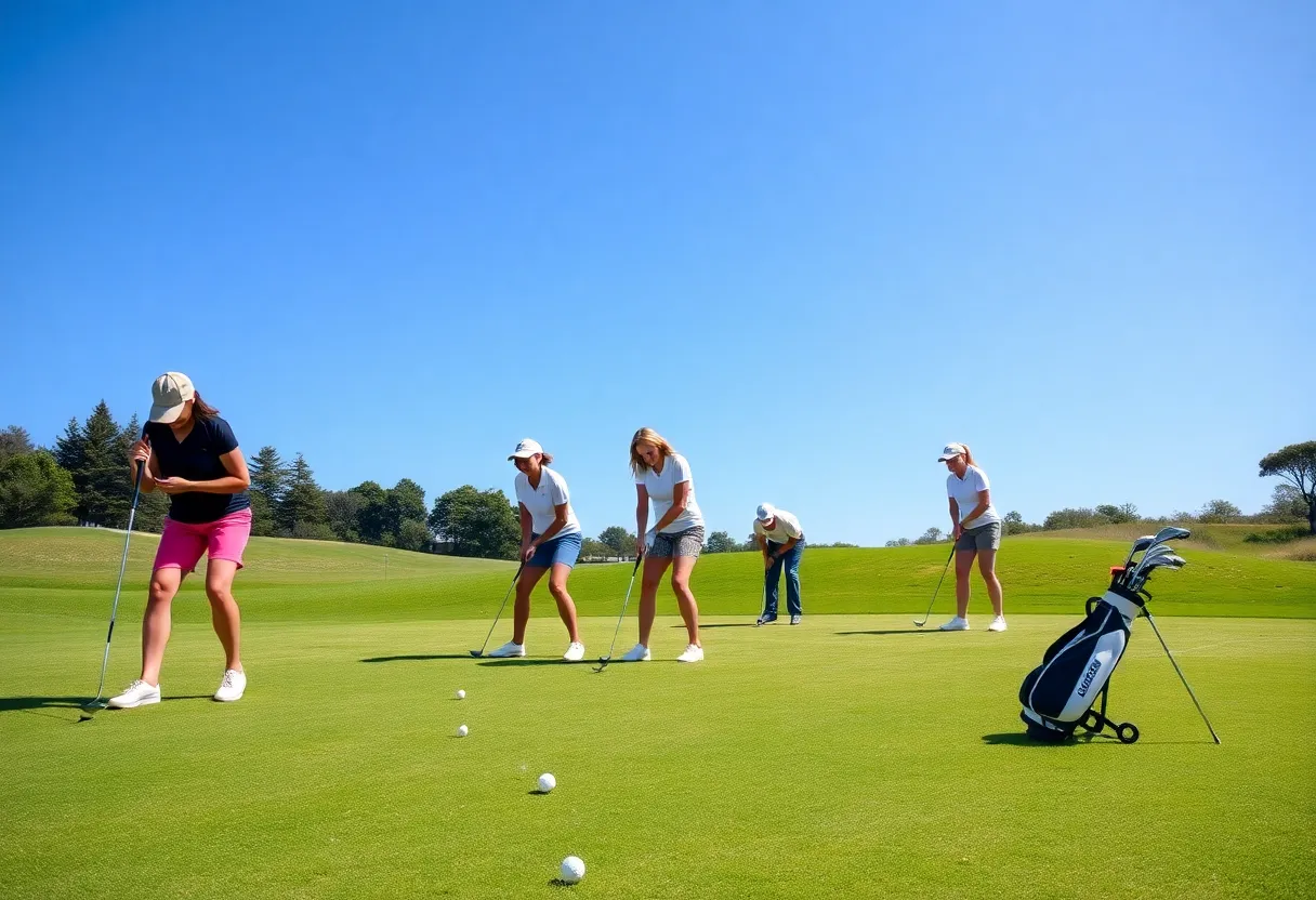 UC San Diego Tritons women's golf team practicing on the course