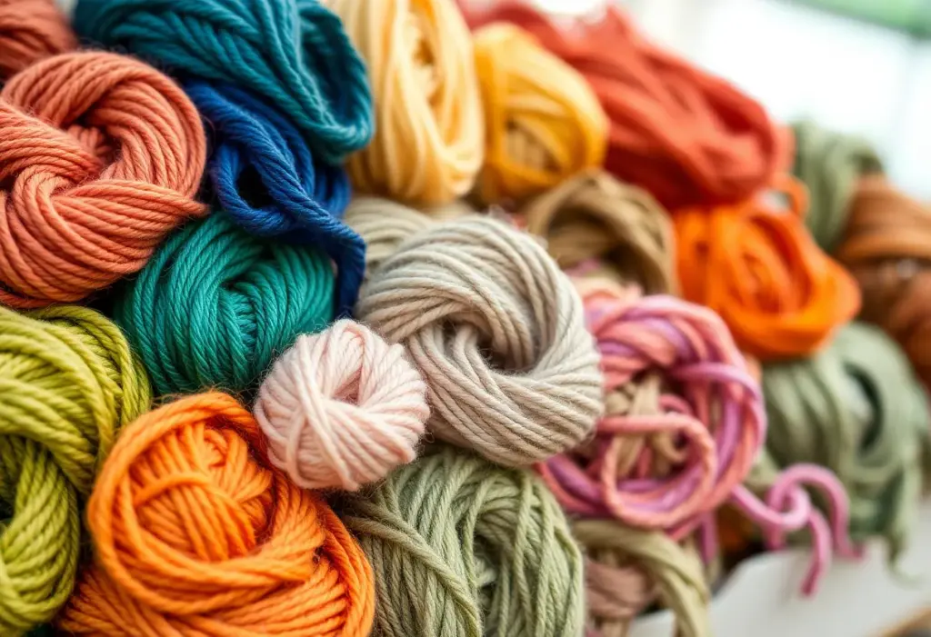 Colorful plant-based yarn options for sustainable fashion.