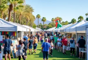 Participants enjoying the YOUtopia Arts Festival with art installations.