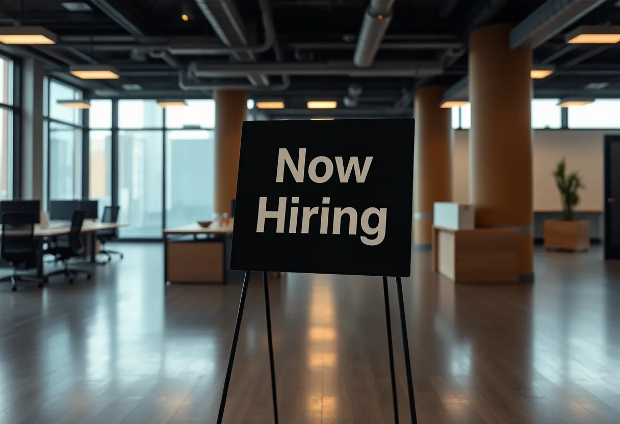Seattle Amazon office with hiring sign