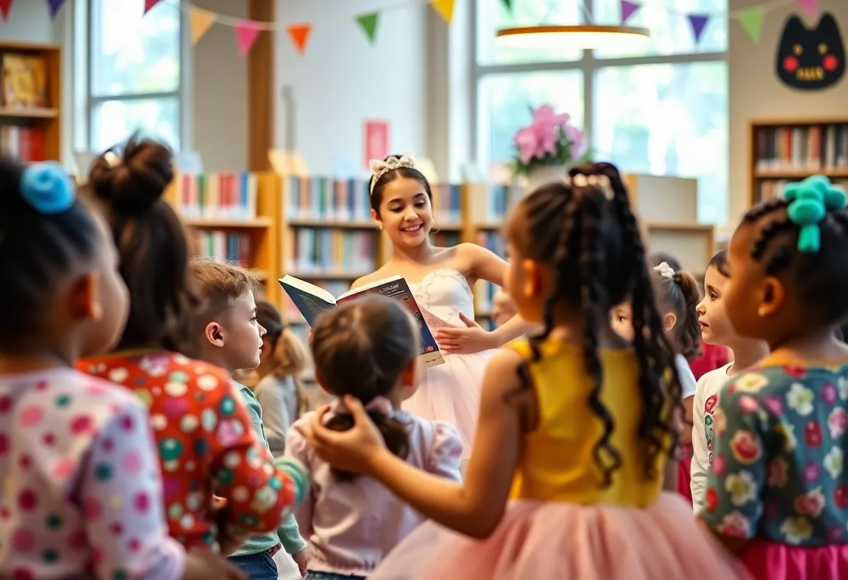 Children participating in a ballet storytime event at a library