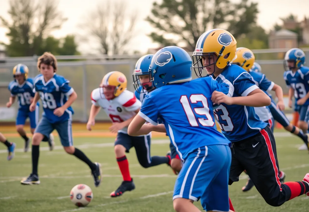 Youth football players in action during a game in San Diego