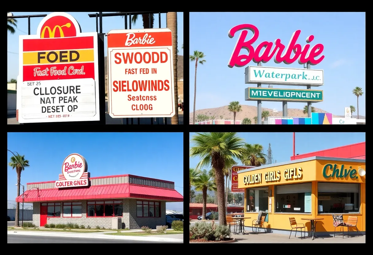 California business developments including fast food closures, a Barbie waterpark, and a Golden Girls pop-up experience.