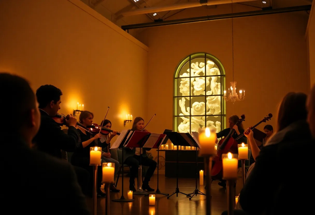 String quartet performing at candlelight concert