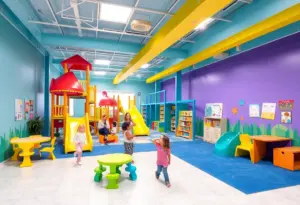 An indoor play area designed for children aged 0-6 with educational play structures.