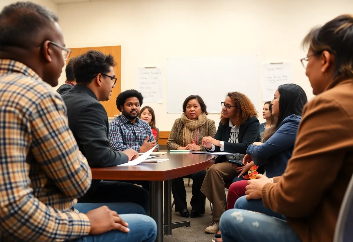 Community members discussing with local officials