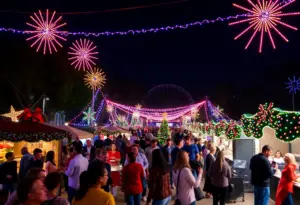 Festival decorations and activities at Balboa Park during December Nights