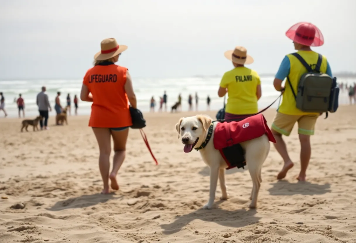 Lifeguards conducting a rescue operation at San Diego Dog Beach