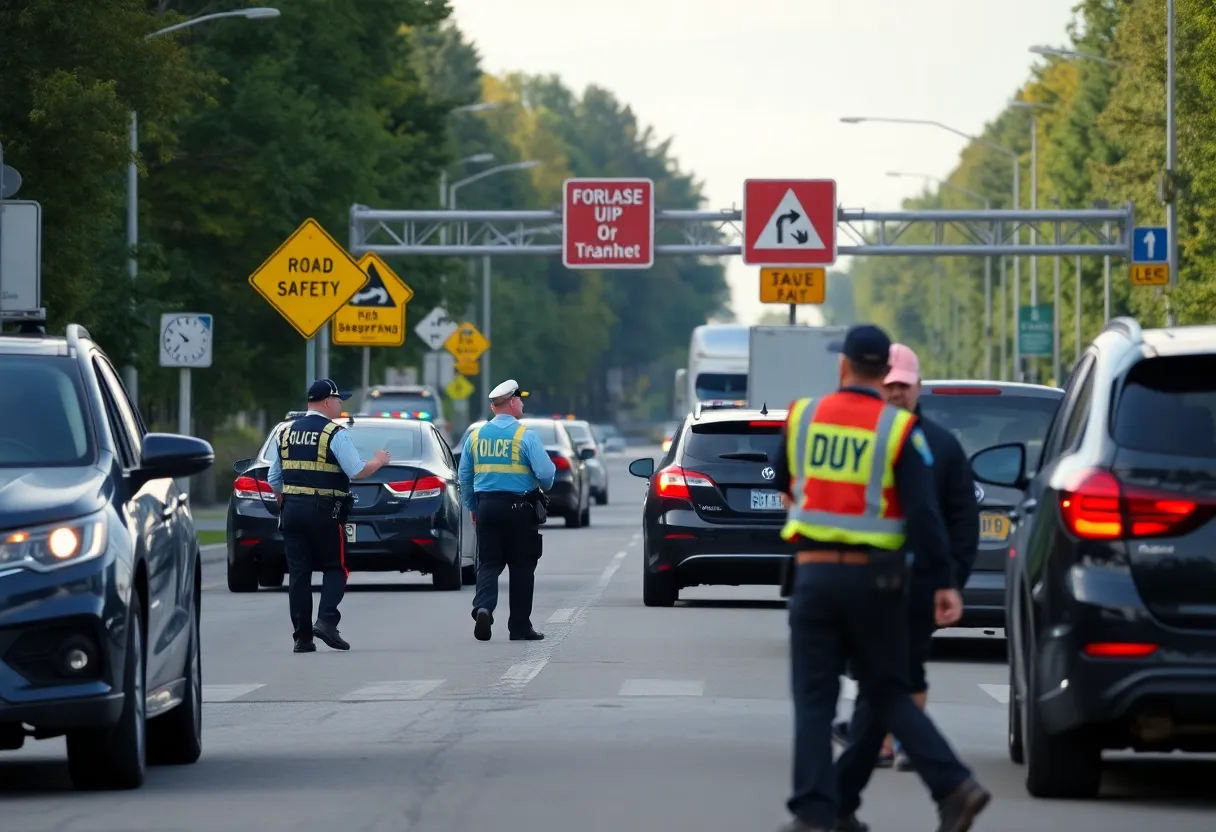 DUI Checkpoint with officers and cars in San Diego