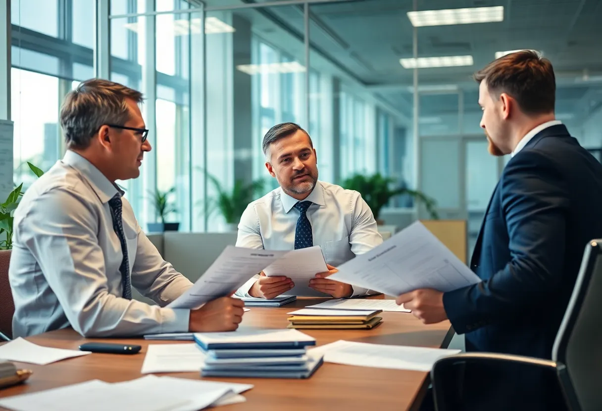 Managers discussing compliance in an office setting
