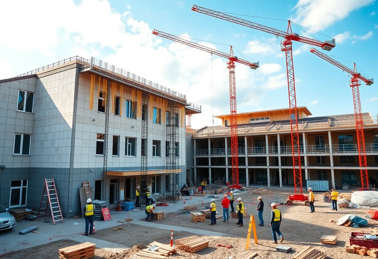 Construction site of a modern school facility by Erickson-Hall