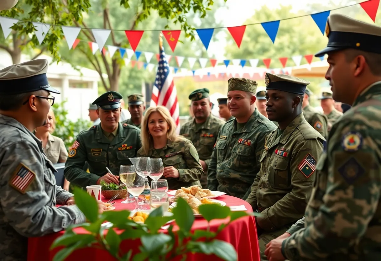 Outdoor celebration honoring military personnel at Fleet Week Luncheon.