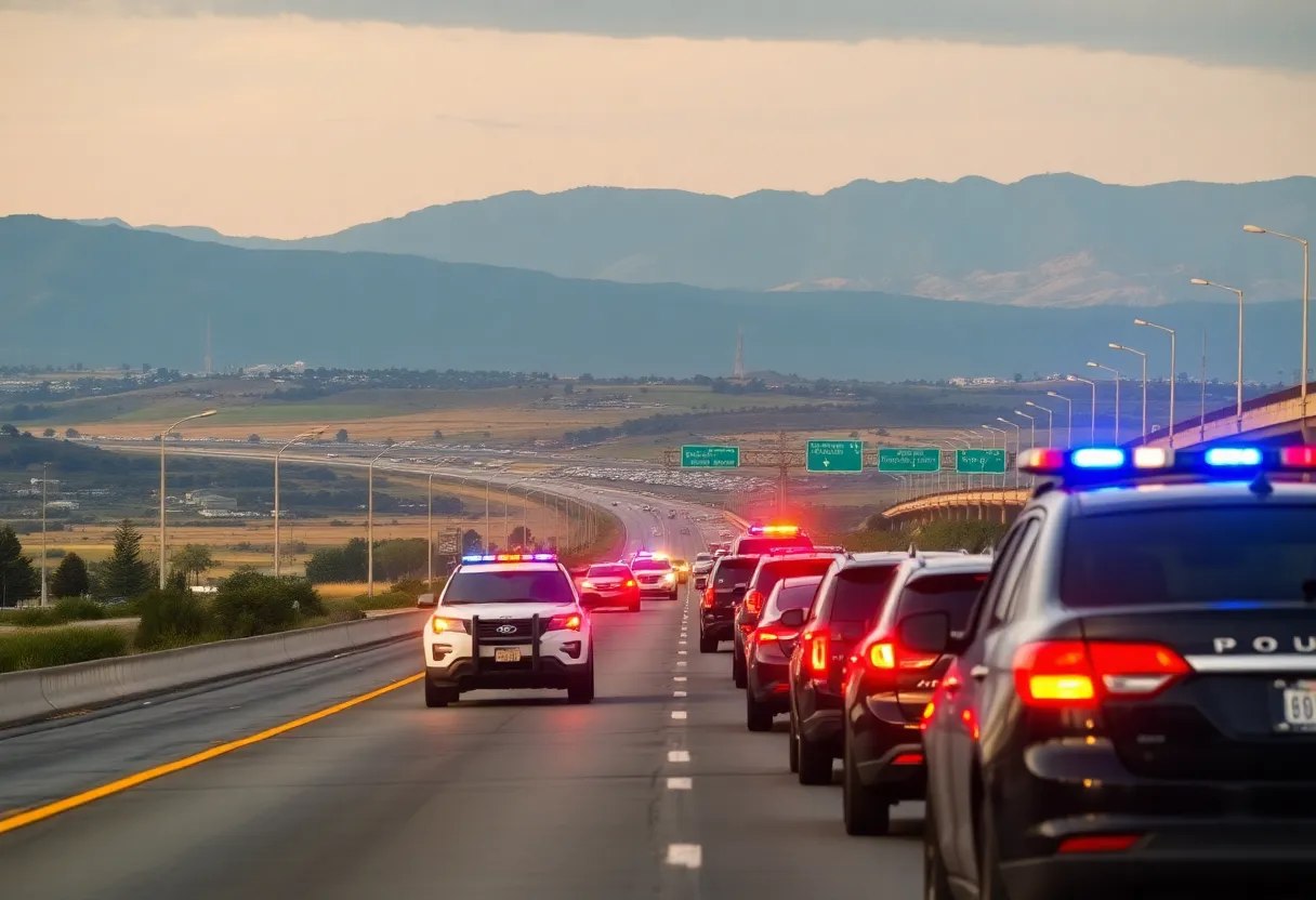 Police vehicles and traffic jam on I-5 due to shooting incident