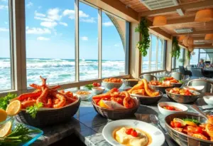 Seaside buffet setup for King Tide Brunch at The Marine Room