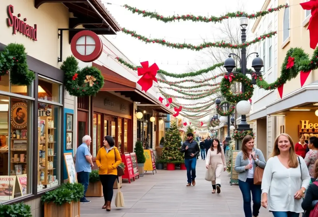 Shoppers enjoying holiday shopping in Liberty Station, San Diego.