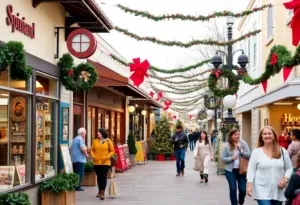 Shoppers enjoying holiday shopping in Liberty Station, San Diego.