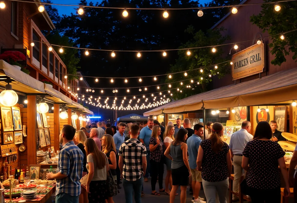 Vibrant evening market showcasing local artisans and live music.