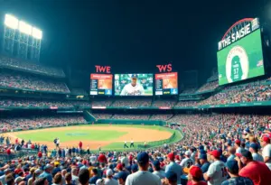 Excited baseball fans at a stadium during free agency season