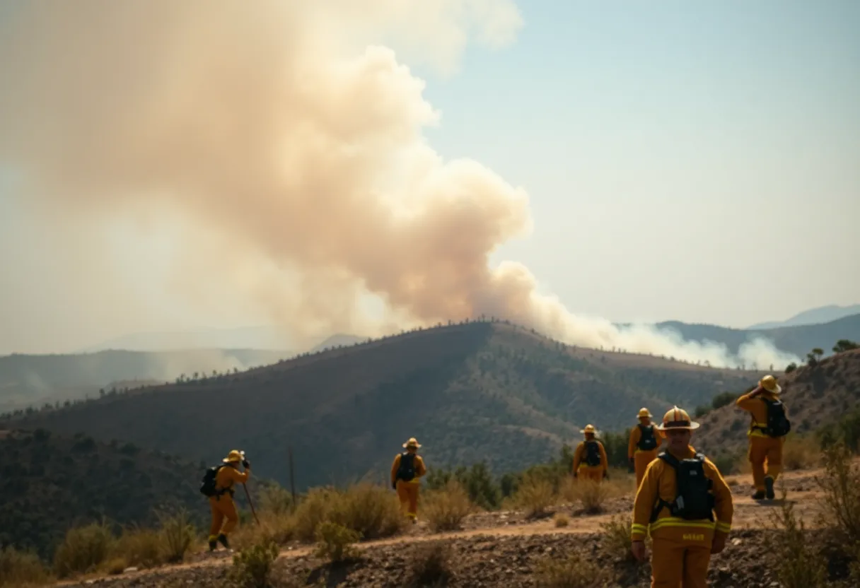 Firefighters engaged in firefighting efforts during the Mutual Aid/Horizon Fire in San Diego County.