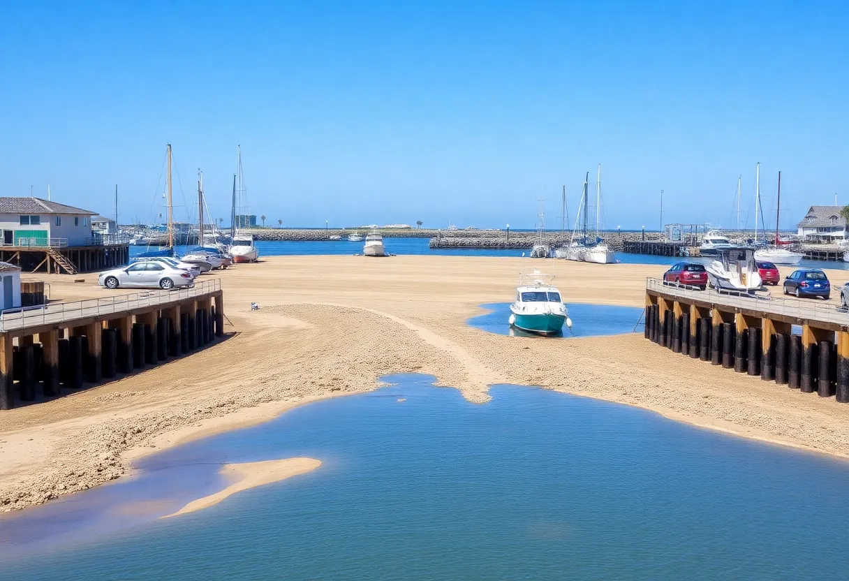 Accumulated sand at the entrance of Oceanside Harbor
