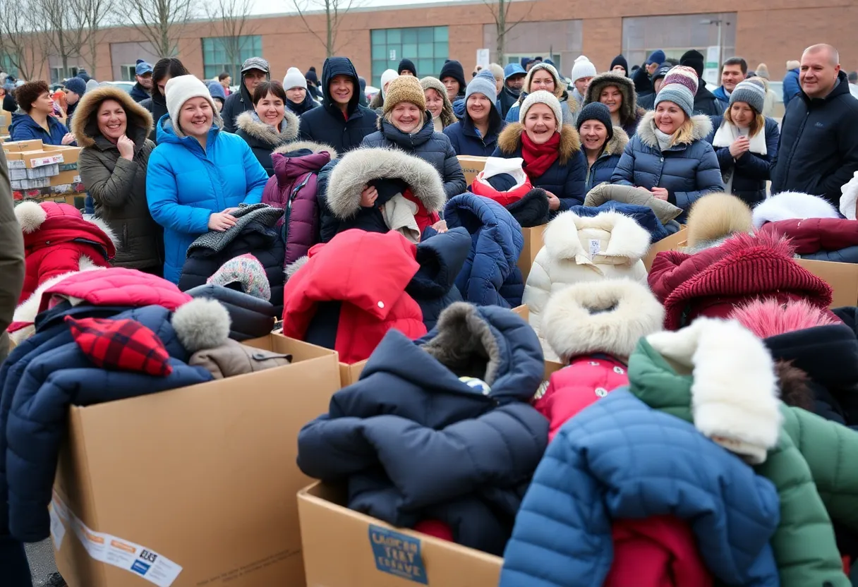 Volunteers collecting coats for the One Warm Coat drive in Mission Valley
