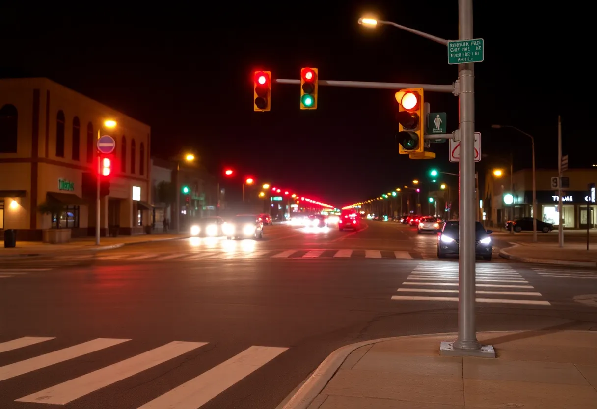 Nighttime view of a crosswalk in Pacific Beach highlighting pedestrian safety issues.