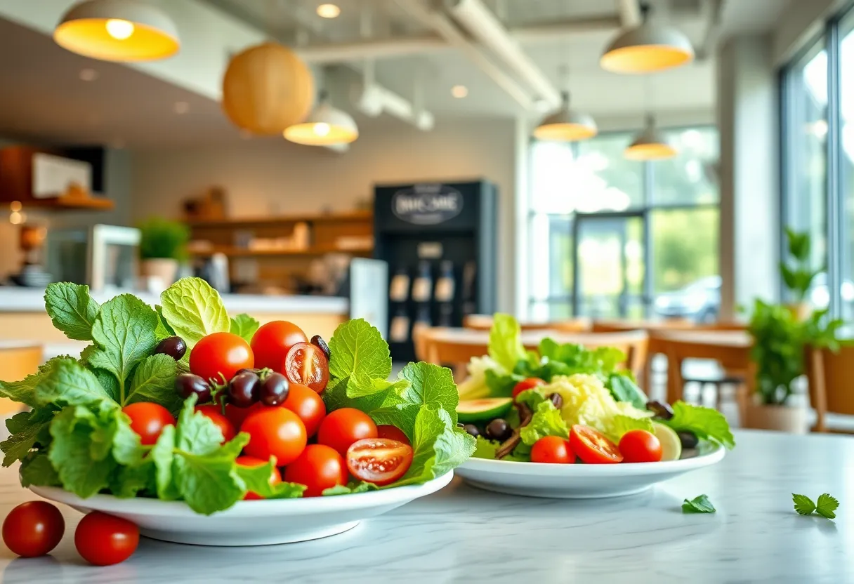 Interior of a Panera Bread bakery-cafe with fresh food offerings