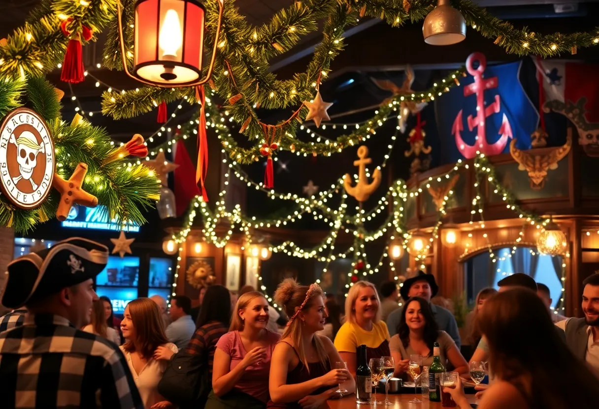 A festive scene at the Yo Ho Ho-liday Tavern with nautical decorations
