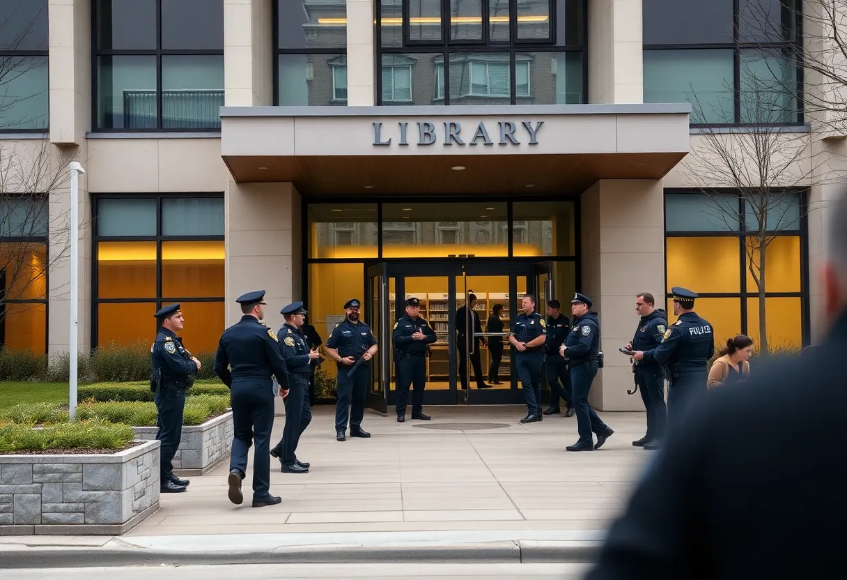 Police officers outside a public library