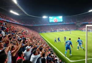 Excited fans at Snapdragon Stadium during a San Diego FC match