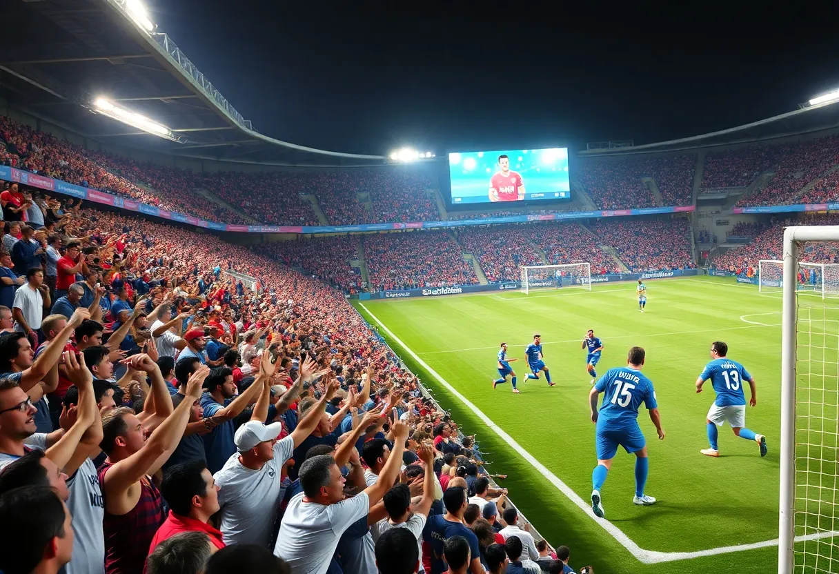 Excited fans at Snapdragon Stadium during a San Diego FC match