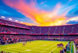 Fans cheering at the San Diego high school football championship.