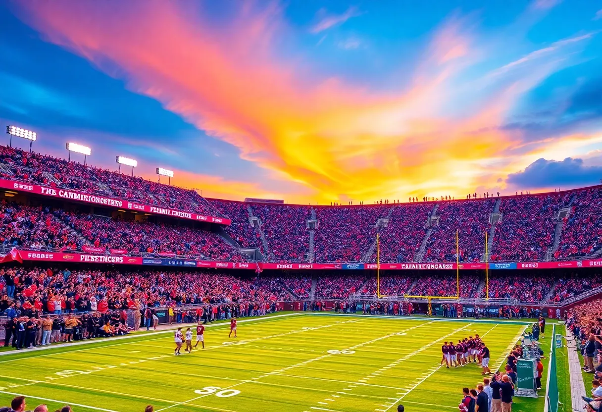 Fans cheering at the San Diego high school football championship.